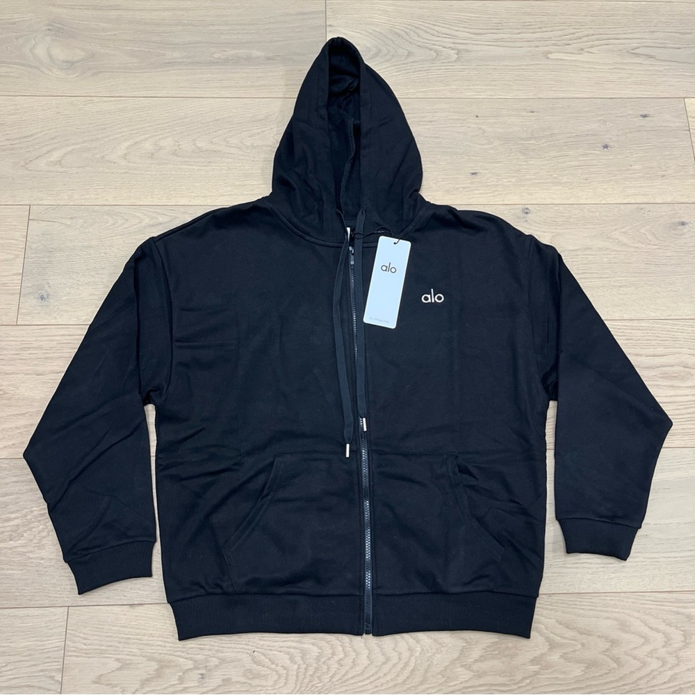 ALO Yoga Unisex Black Zip-Up Hoodie and Jogger Set - Picture 2 of 15